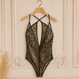 Balestra Roma Black Lace Italian Luxury Bodysuit NWT Nude Sequins Haute Couture